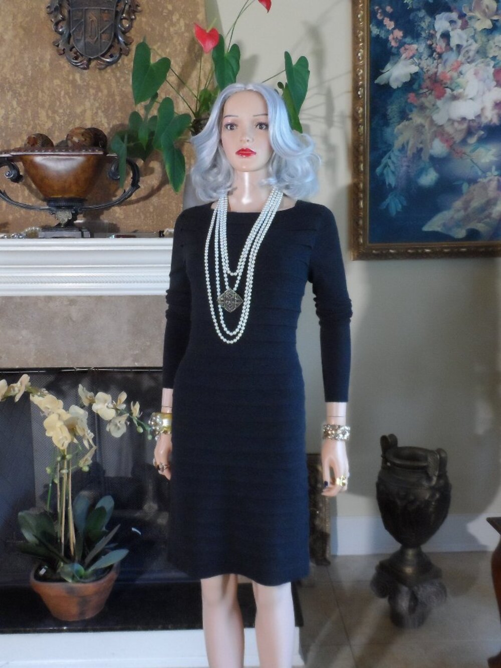 Akris Black Wool Cashmere Silk Knit Sheath Dress Size US 6